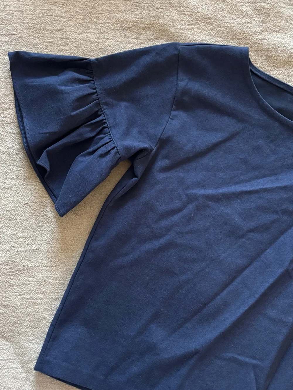 J. Crew Navy Ruffle Sleeve Cotton Blend Tee